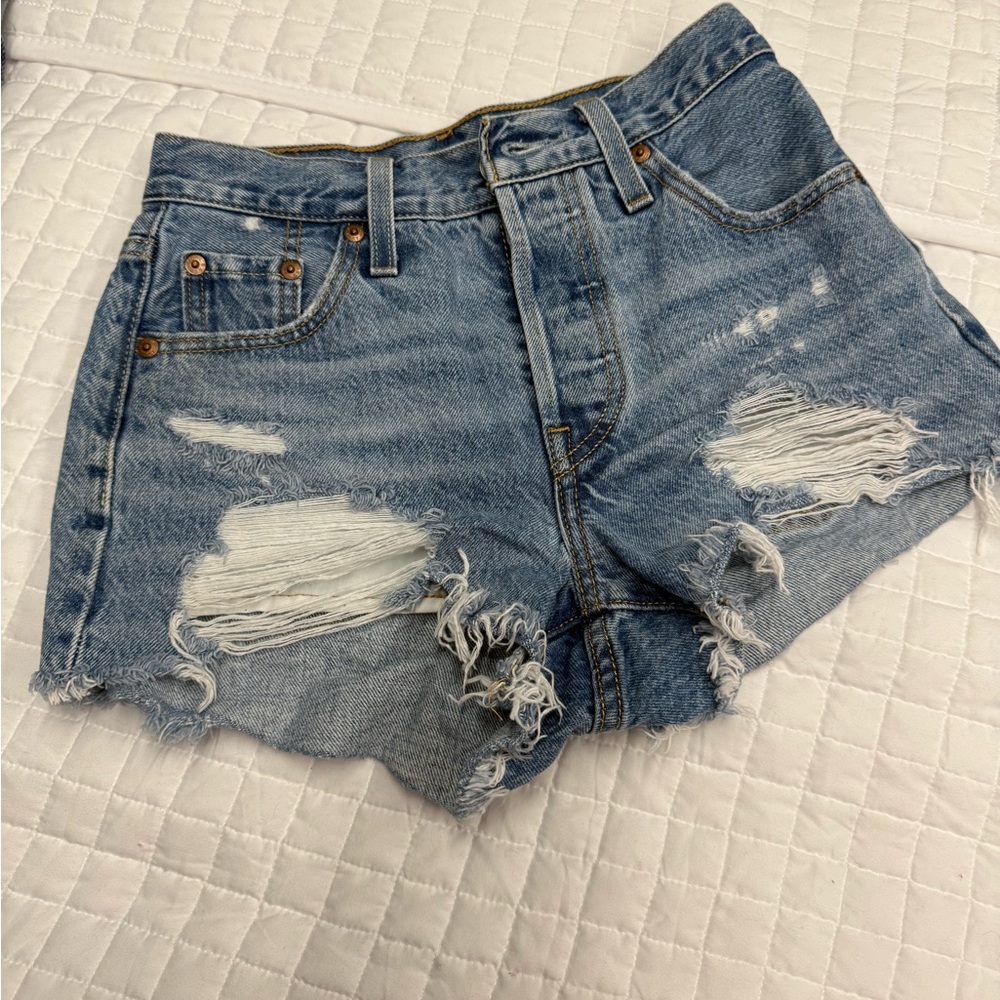 Signature by Levi Strauss Blue Distressed Jean Shorts